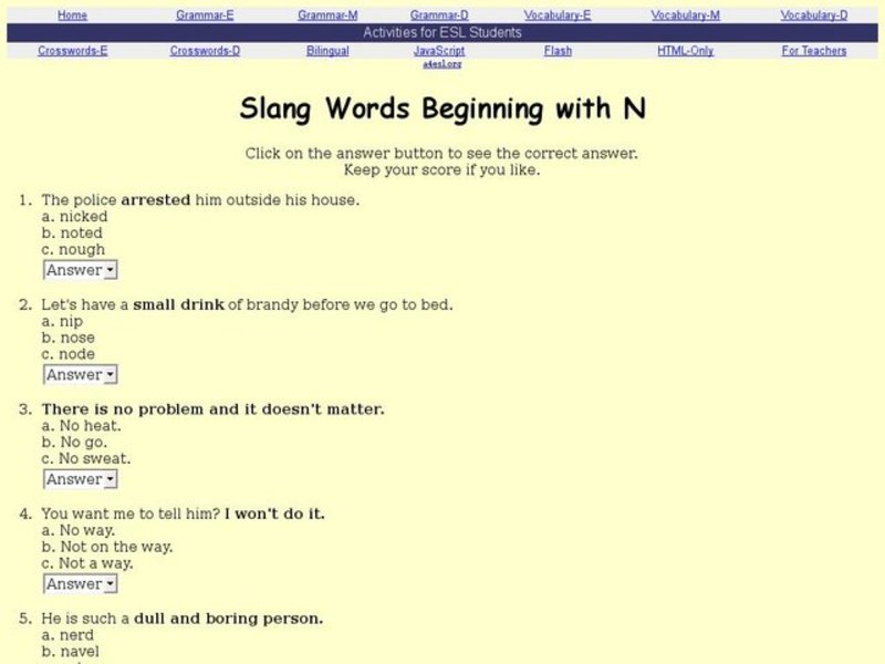 Slang Words Beginning with N Interactive