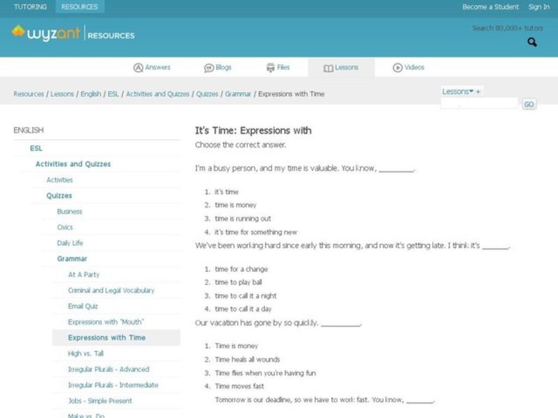 It's Time: Expressions With "Time" Interactive
