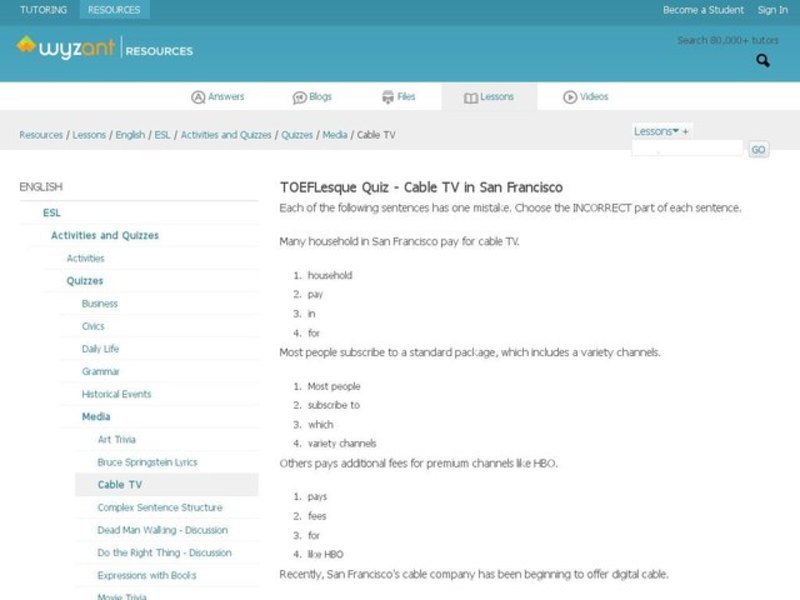 TOEFLesque Quiz - Cable TV in San Francisco Interactive