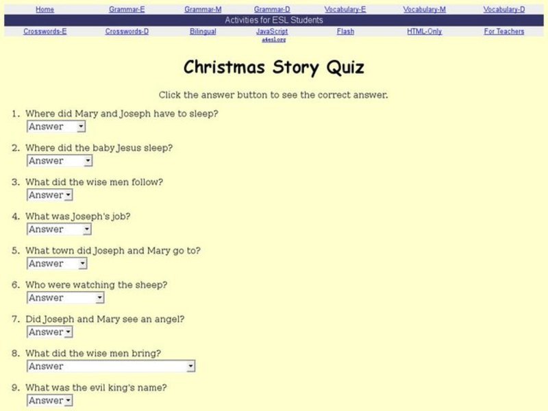 Christmas Story Quiz Interactive