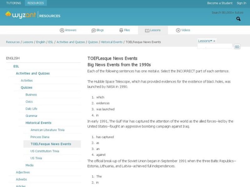 TOEFLesque Quiz: Big News Events from the 1990s Interactive