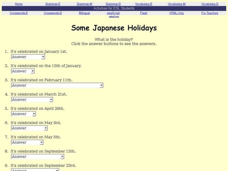 Some Japanese Holidays Interactive