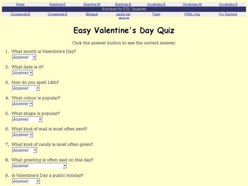 Easy Valentine's Day Quiz Interactive