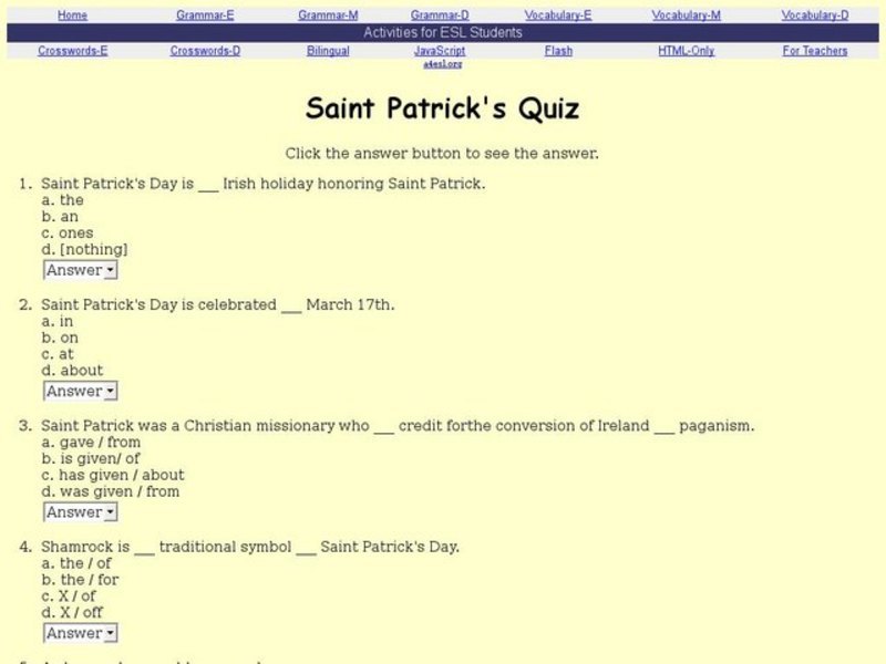 Saint Patrick's Quiz Interactive