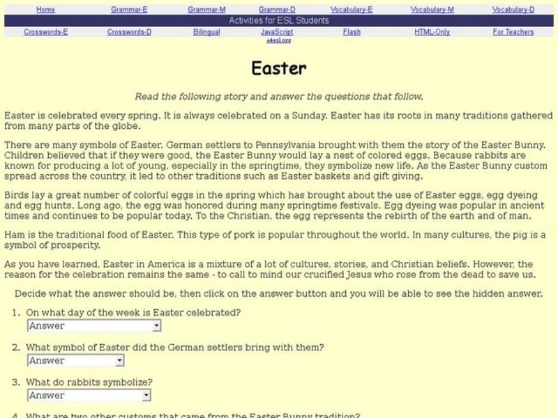 Easter: Reading Comprehension Interactive