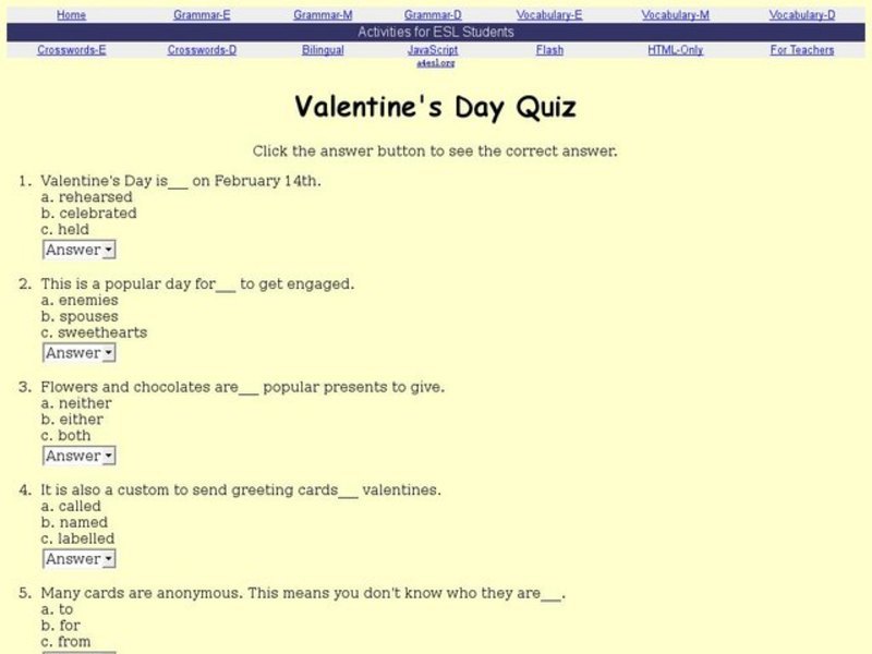 Valentine's Day Quiz Interactive