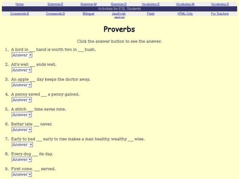 Proverbs-Fill-In-The-Blanks Interactive
