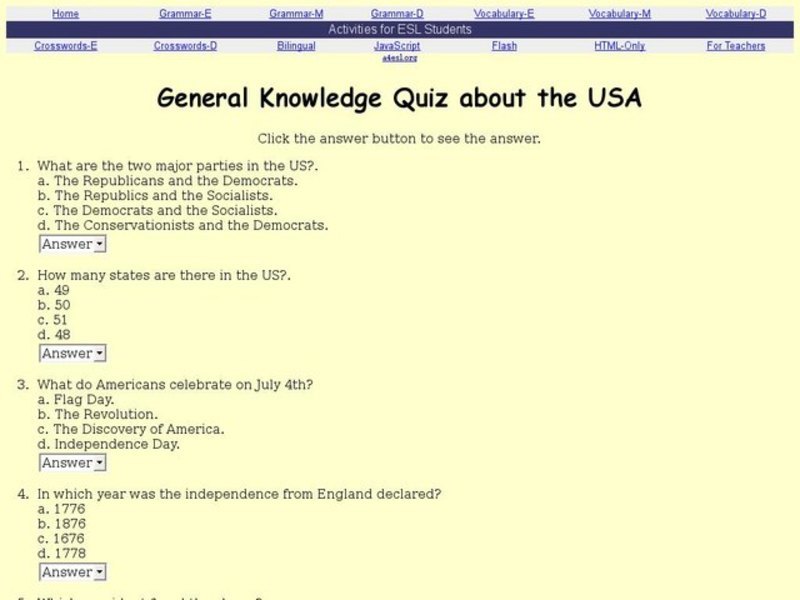 General Knowledge Quiz About the USA Interactive