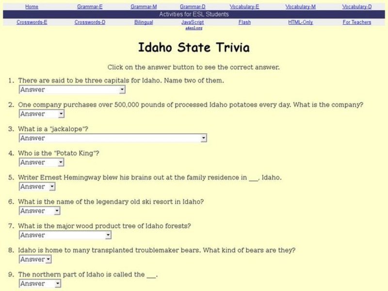 Idaho State Trivia Interactive