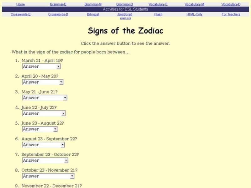 Signs of the Zodiac Interactive