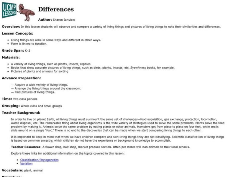 Differences Lesson Plan