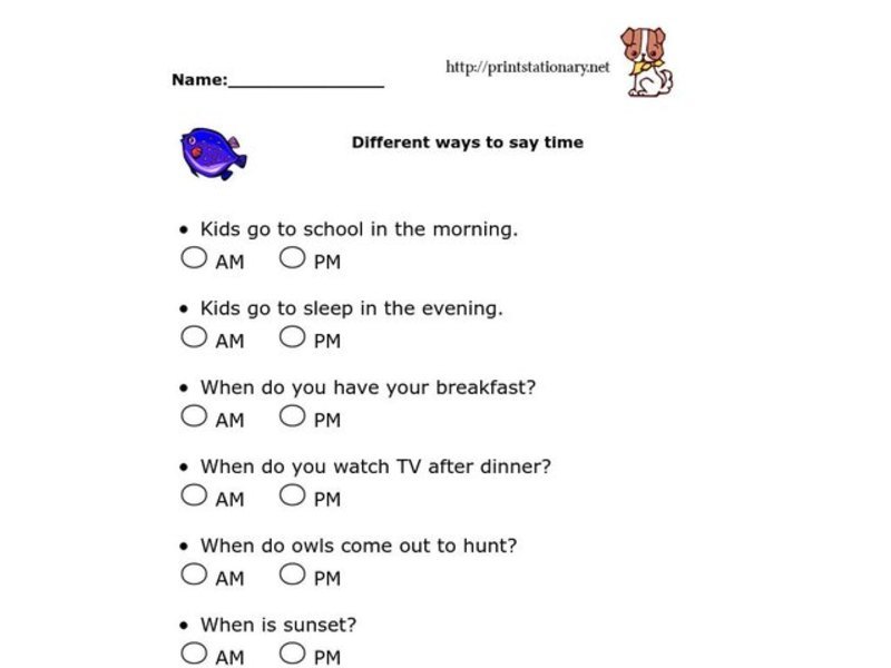 Different Ways to Say Time Worksheet