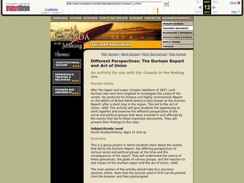 Different Perspectives: The Durham Report and Act of Union Lesson Plan