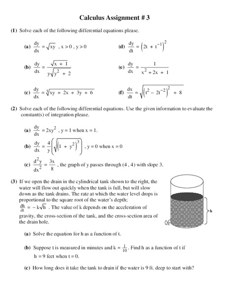 Differential Equations Worksheet