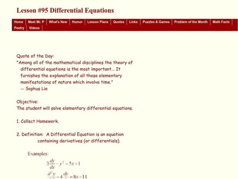 Differential Equations Lesson Plan