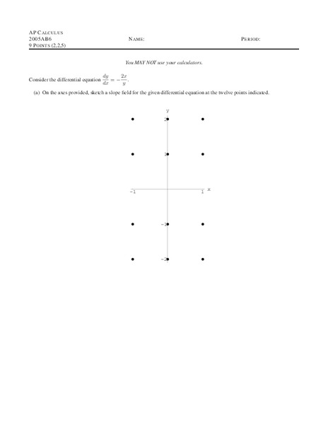 Differential Equations Worksheet