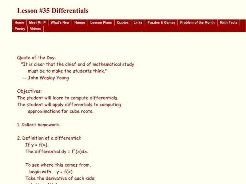 Differentials Lesson Plan