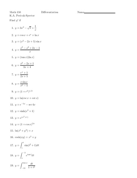 Differentiation Worksheet