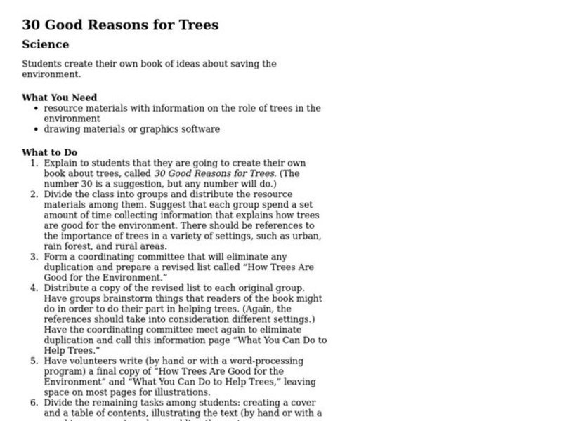 30 Good Reasons for Trees Lesson Plan
