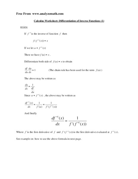 Differentiation of Inverse Functions Lesson Plan