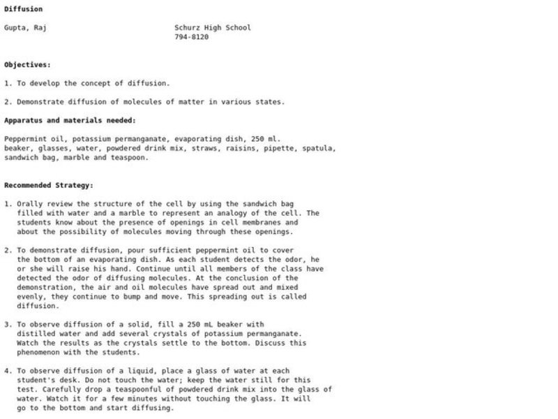 Diffusion Lesson Plan