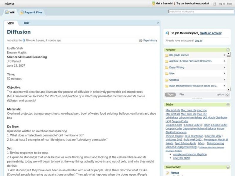 Diffusion Lesson Plan