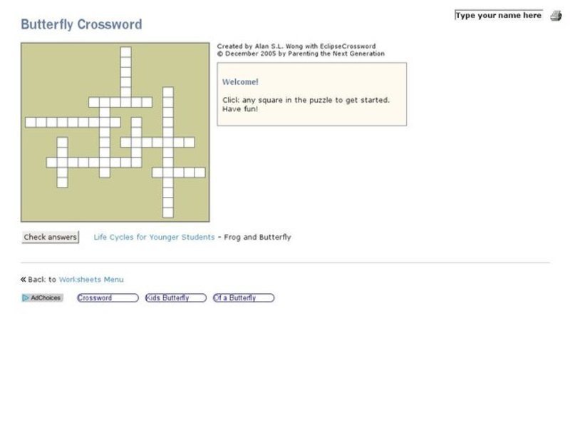 Butterfly Crossword (On-line Interactive) Interactive