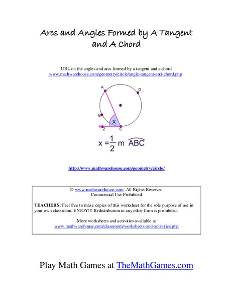 Arcs and Angles Formed by a Tangent and a Chord Interactive