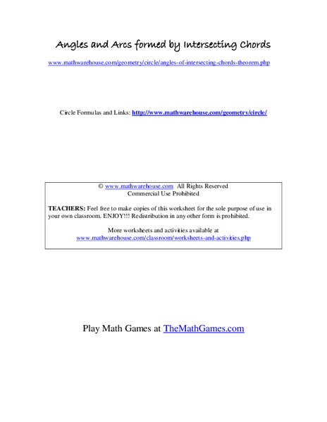 Angles and Arcs formed by Intersecting Chords Interactive