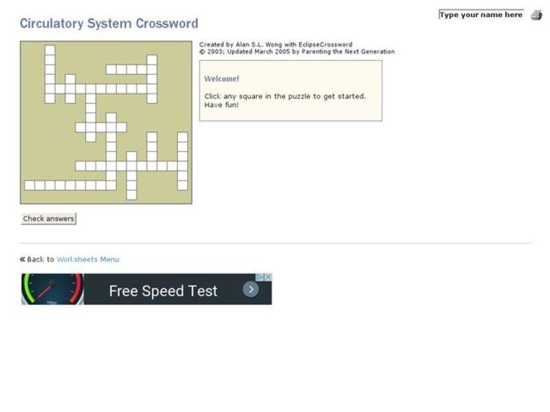 Circulatory System Crossword Interactive