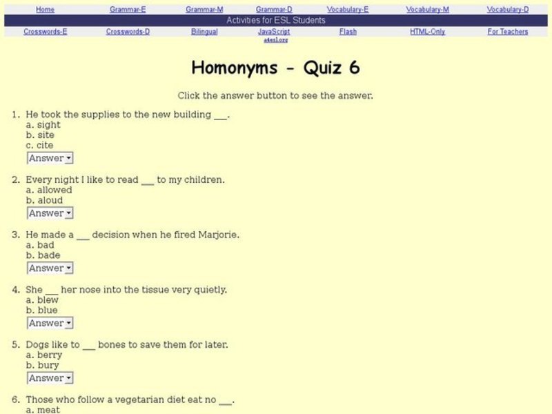 Homonyms - Quiz Interactive