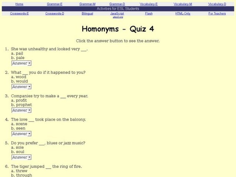 Homonym Quiz Interactive