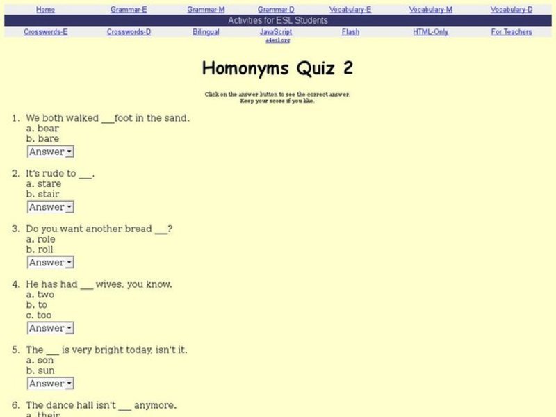 Homonyms Quiz 2 Interactive