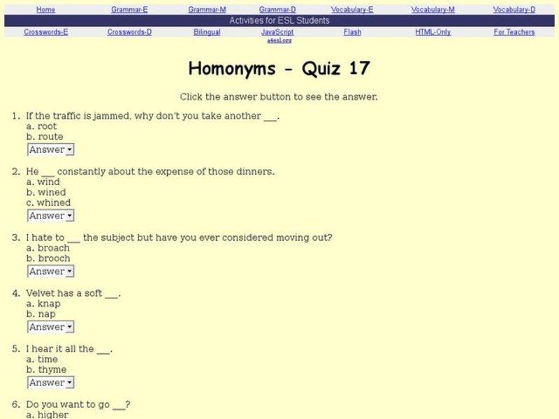 Homonyms - Quiz 17 Interactive