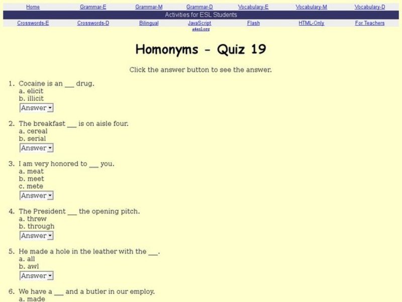 Homonyms -- Quiz Interactive