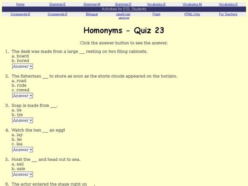 Homonyms - Quiz 23 Interactive