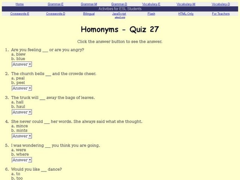 Homonyms - Quiz 27 Interactive