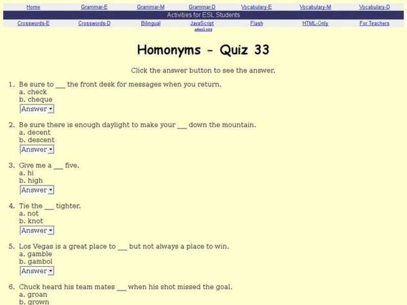 Homonyms - Quiz 33 Interactive