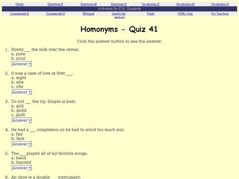 Homonyms - Quiz 41 Interactive