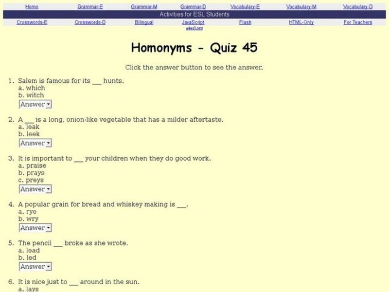 ESL: Homonyms Quiz Interactive