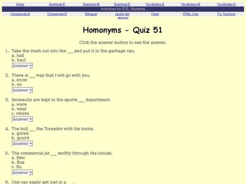 Homonyms - Quiz 51 Interactive