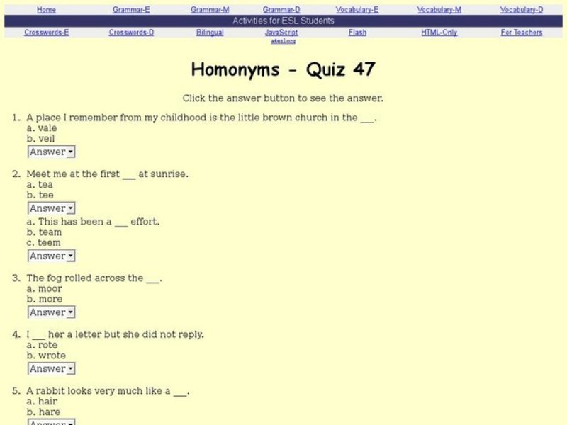 Homonyms -- Quiz Interactive