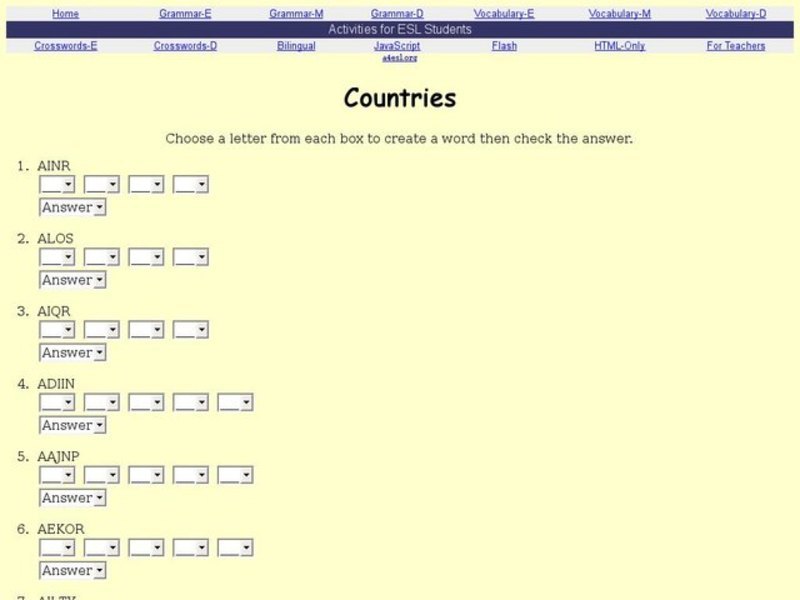 ESL: Country Word Scramble Interactive