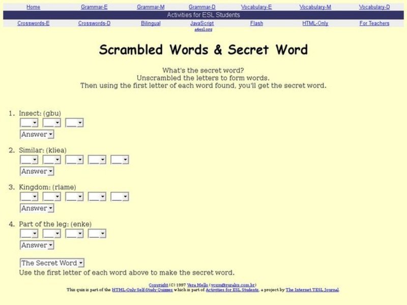 Scrambled Words & Secret Word Interactive