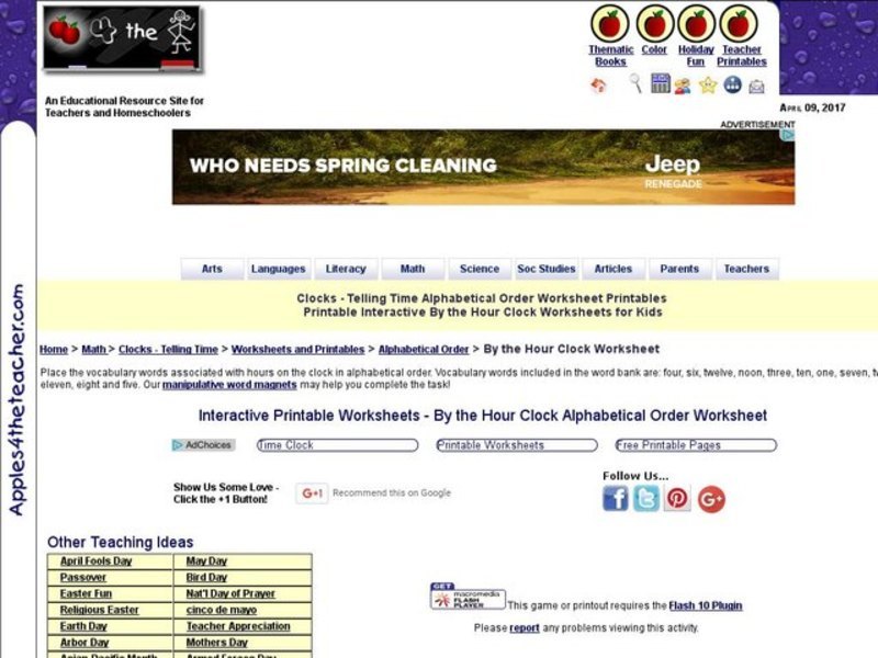 By the Hour - Clock Alphabetical Order Worksheet Interactive