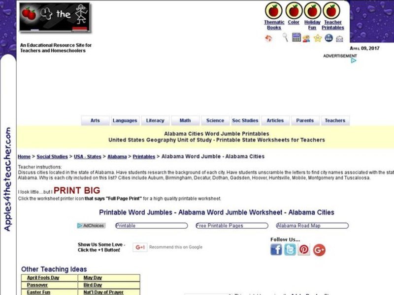 Alabama Cities Word Jumble Interactive