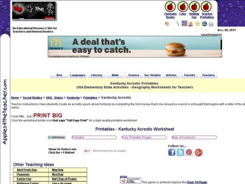 Kentucky Acrostic Printables Interactive