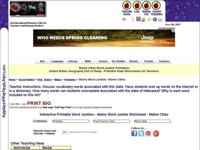 Maine Cities Word Jumble Interactive