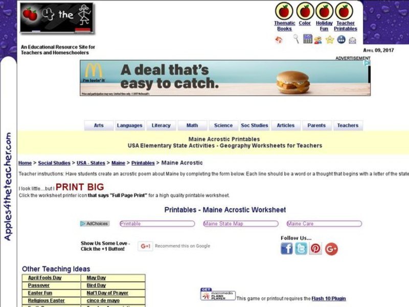 Maine Acrostic Printables Interactive