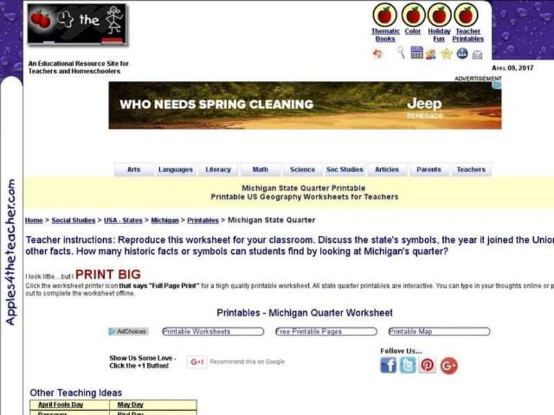 Michigan Quarter Worksheet Interactive